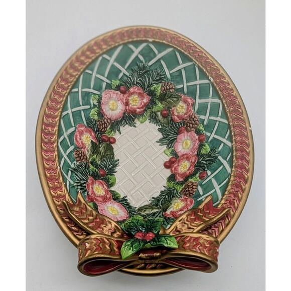 Vintage 1996 Fitz And Floyd Classic Christmas Wreath Oval Bowl 10” Primrose Bow - Picture 1 of 4